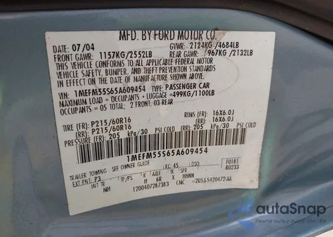 2005 Mercury Sable Ls из США, поврежденный, VIN 1MEFM55S65A609454